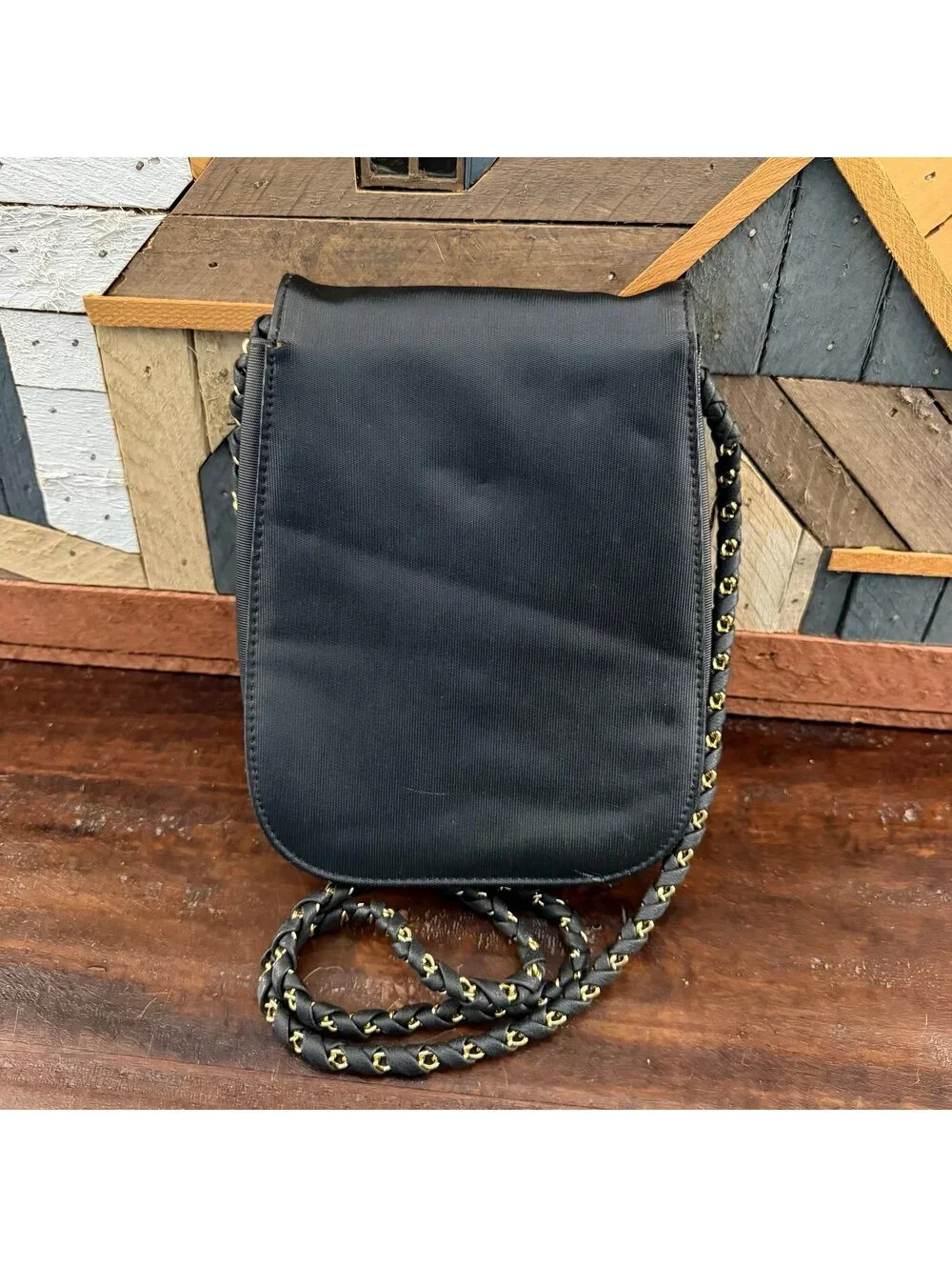 Vintage 80s NIMA Black Crossbody Bag Gold 3D Elephant Safari Statement